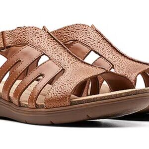 Clarks April Belle Ultimate Comfort Leather Sandals Tan Medium Womens Size 6.5